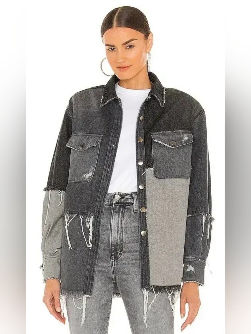 RETROFETE Perri Shirt Jacket In Black/Gray Denim Colorblock S